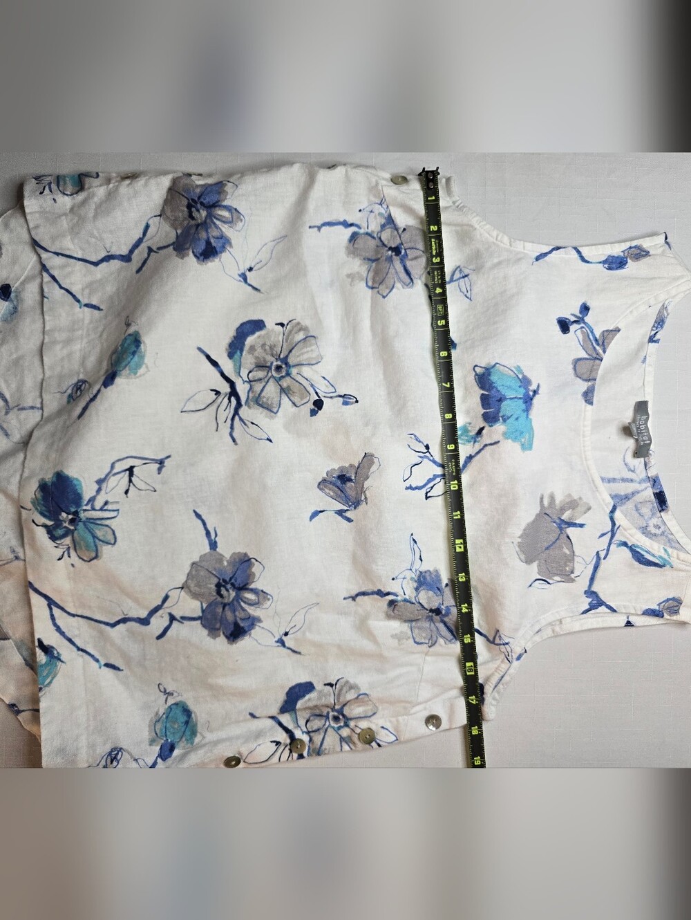 Sleeveless‎ White Floral Linen Blend Top - Blue Print Luxury Cottagecore - Picture 4 of 8